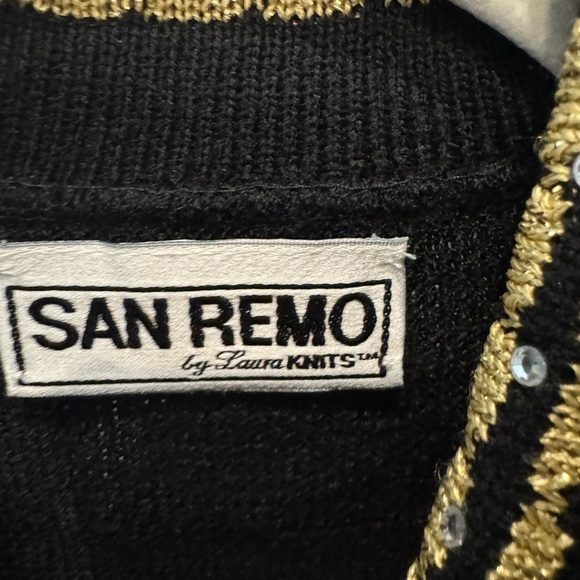San Remo by Laura Knits Vintage 80’s Black & Gold Sweater Cardigan Size S Retro - Picture 11 of 16